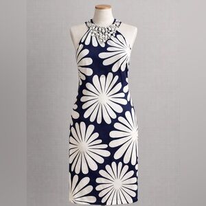 INC International Concepts Navy White Floral Jewel Neck Shift Dress Size 10